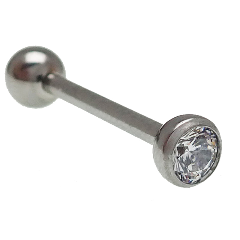 Clear / Pink CZ Tongue Titanium Barbell Piercing 14g