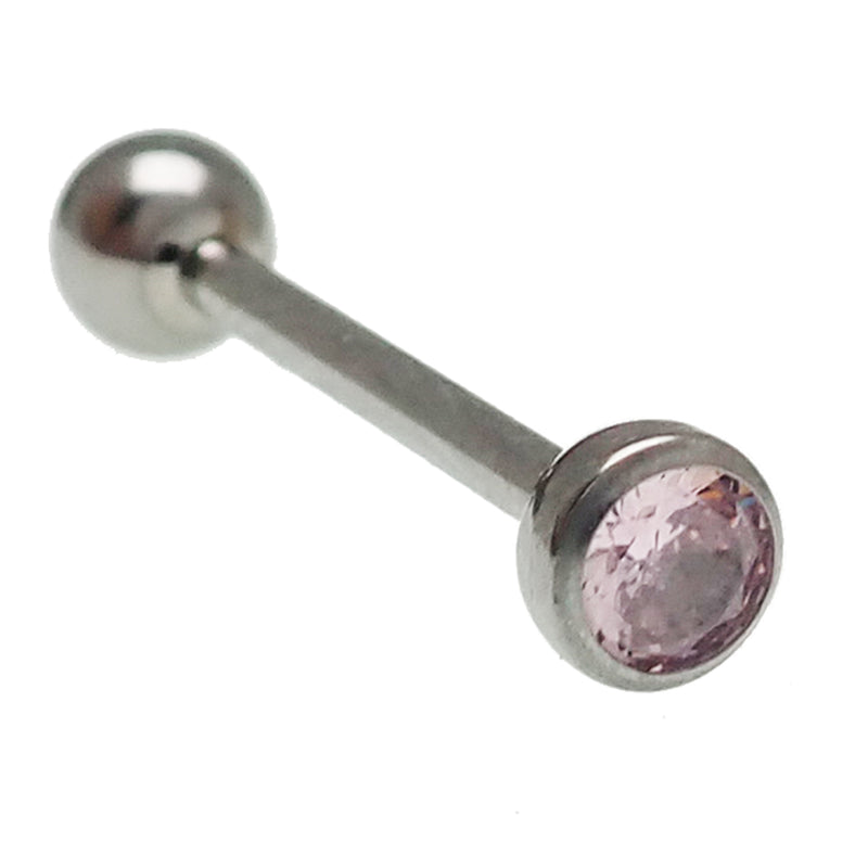 Clear / Pink CZ Tongue Titanium Barbell Piercing 14g