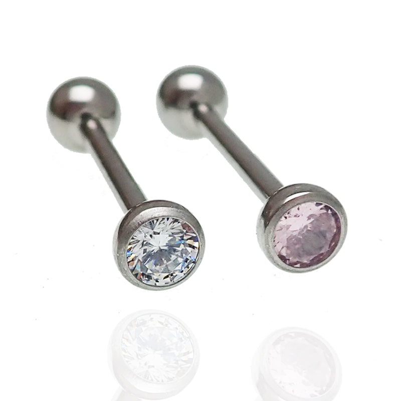 Clear / Pink CZ Tongue Titanium Barbell Piercing 14g