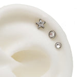 3 Set Full Clear CZ Star & Round CZ Titanium Flatback Piercing 18g, 16g, 14g