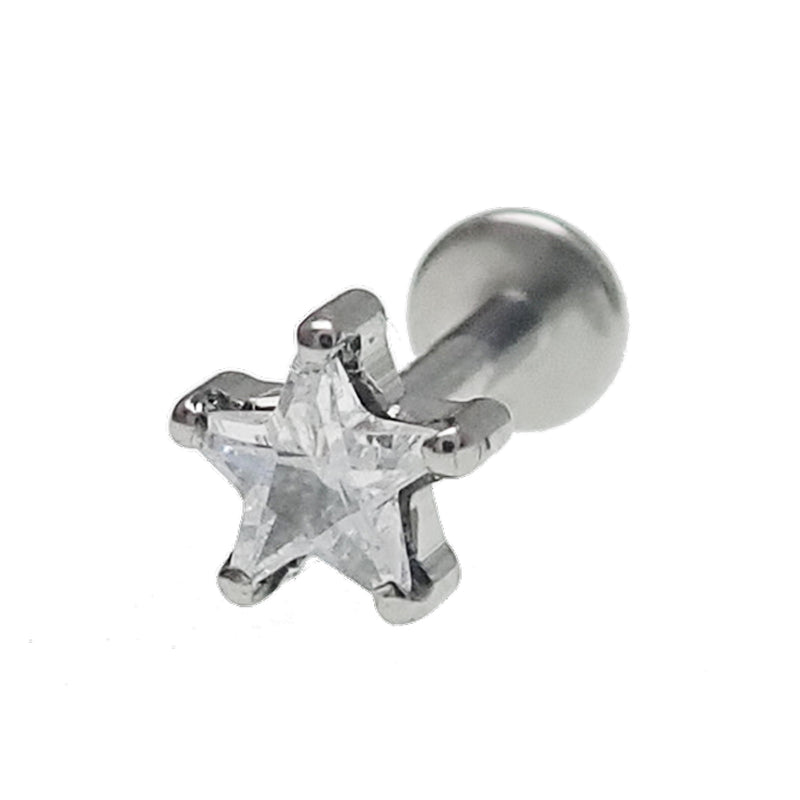 Full Clear CZ Star Titanium Flatback Piercing 18g, 16g, 14g