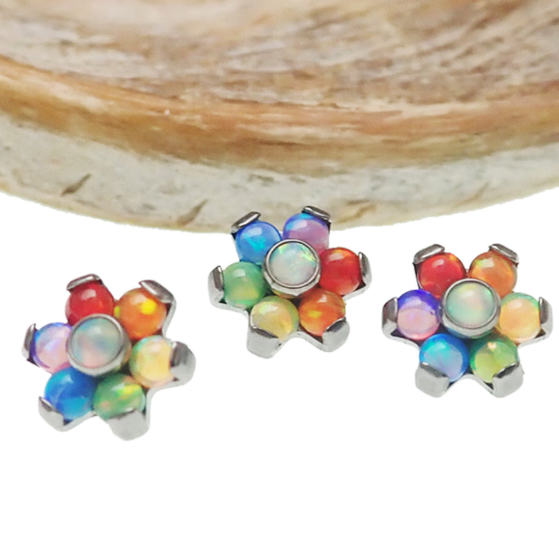 Mixed Opal Rainbow Flower Titanium Top - Top Only 14g