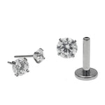 Pair of Clear CZ Crystal Push Fit Titanium Earrings 20g, 18g, 16g, 14g