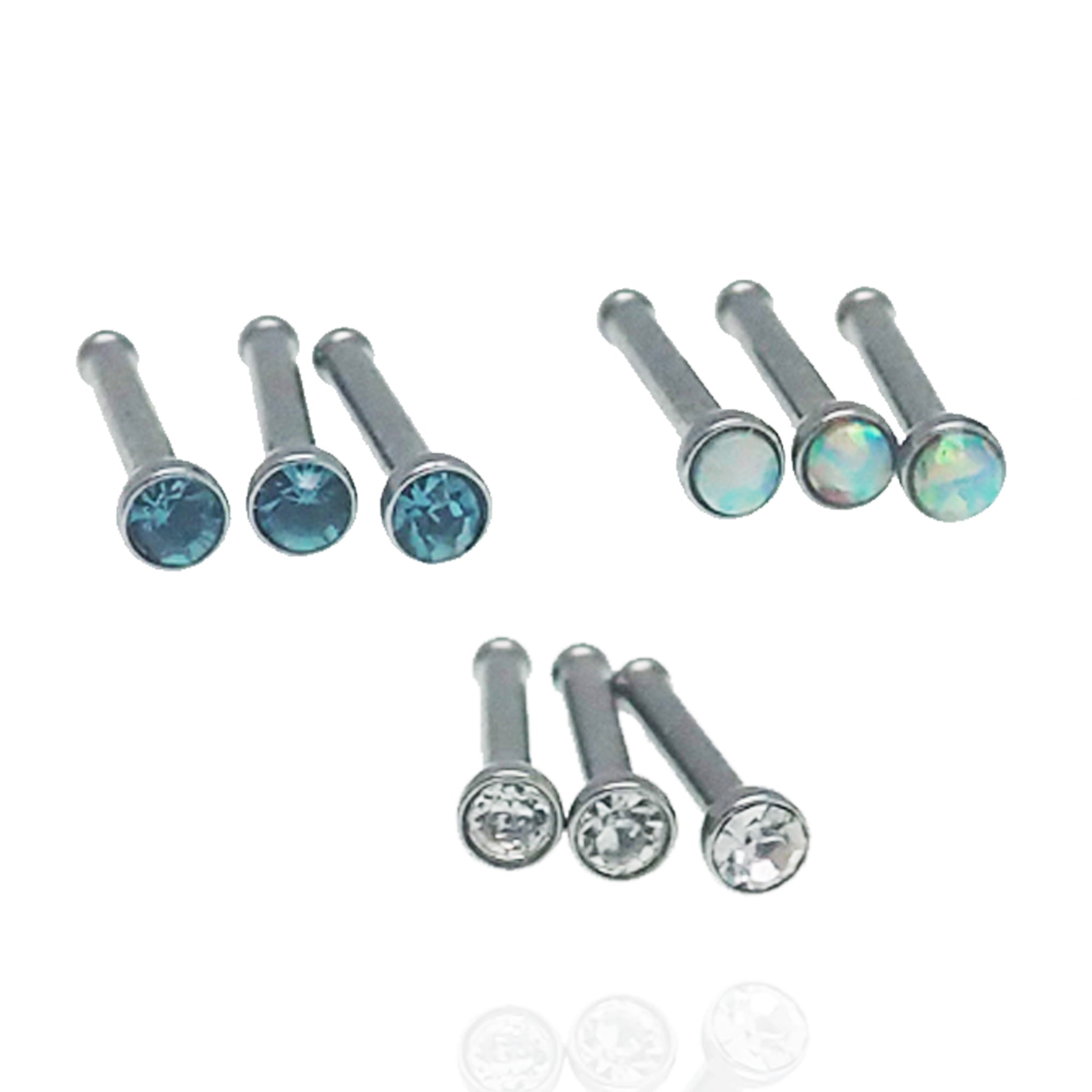 9 - Set Opal & CZ Steel Nose Studs 20g - Body Clickers Body Jewelry