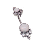 Opal and CZ Stone with Beads Belly Bar 14g