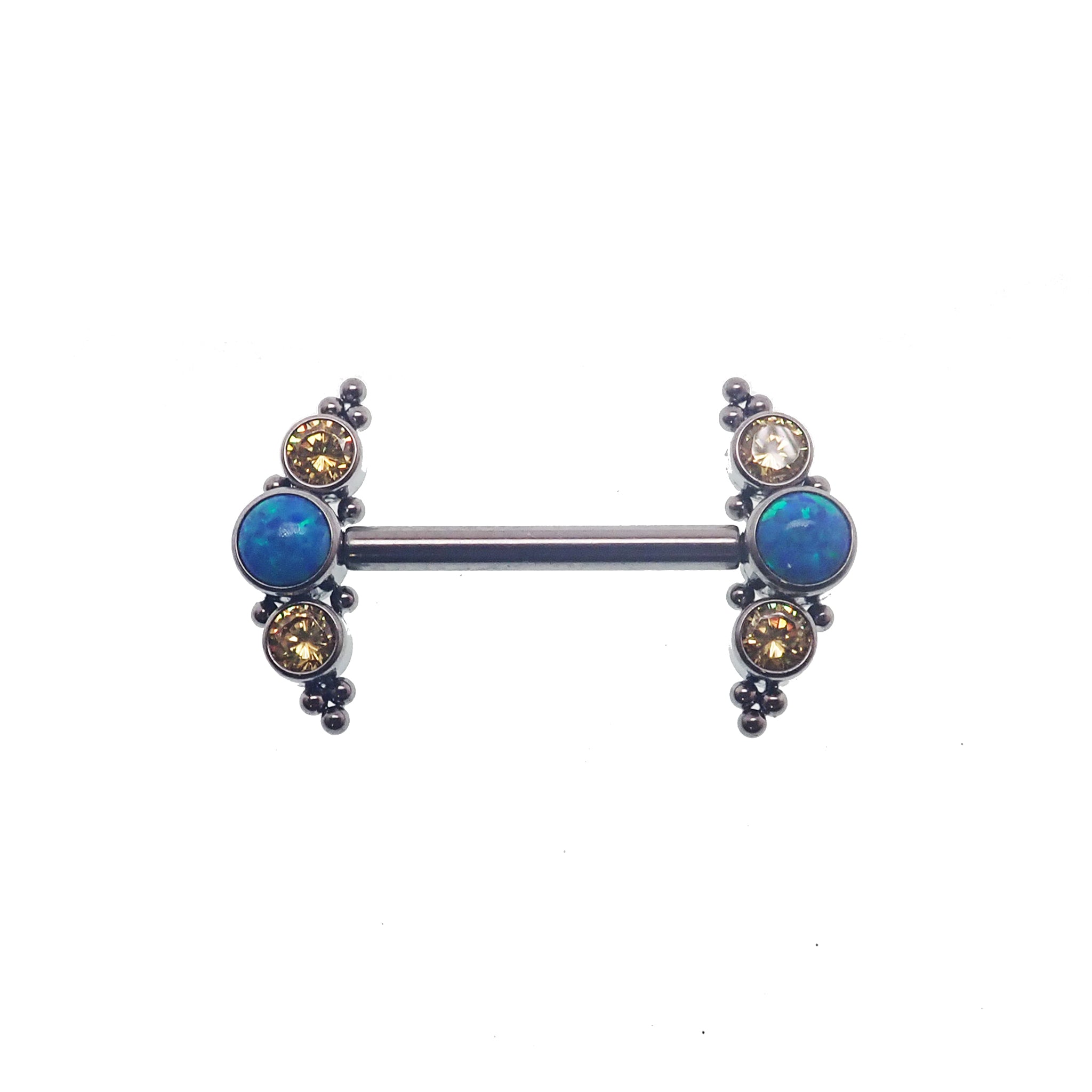 Peacock Blue Opal & Citrine Beaded Nipple Cluster 14g, 12g
