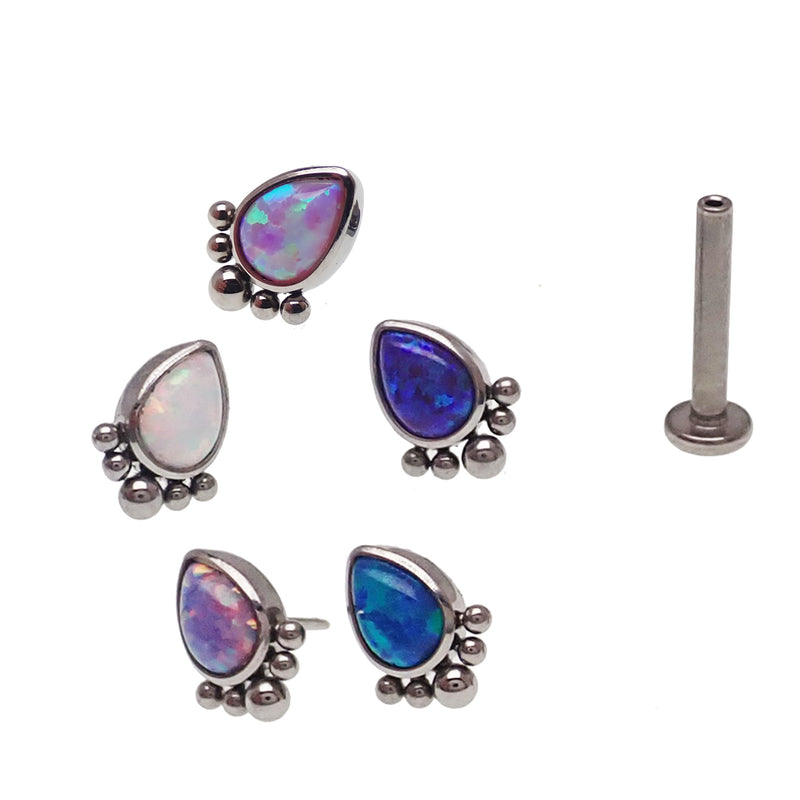 Beaded Opal Tear Drop Push Fit Flat Back 14g, 16g, 18g, 20g