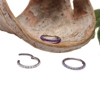 Lavender, Purple, or White Front Inlaid Clicker 18g - Body Clickers Body Jewelry
