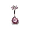 Circular CZ & CZ Flower Belly Bar 14g - Body Clickers Body Jewelry