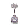 Circular CZ & CZ Flower Belly Bar 14g - Body Clickers Body Jewelry