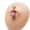 Circular CZ & CZ Flower Belly Bar 14g - Body Clickers Body Jewelry