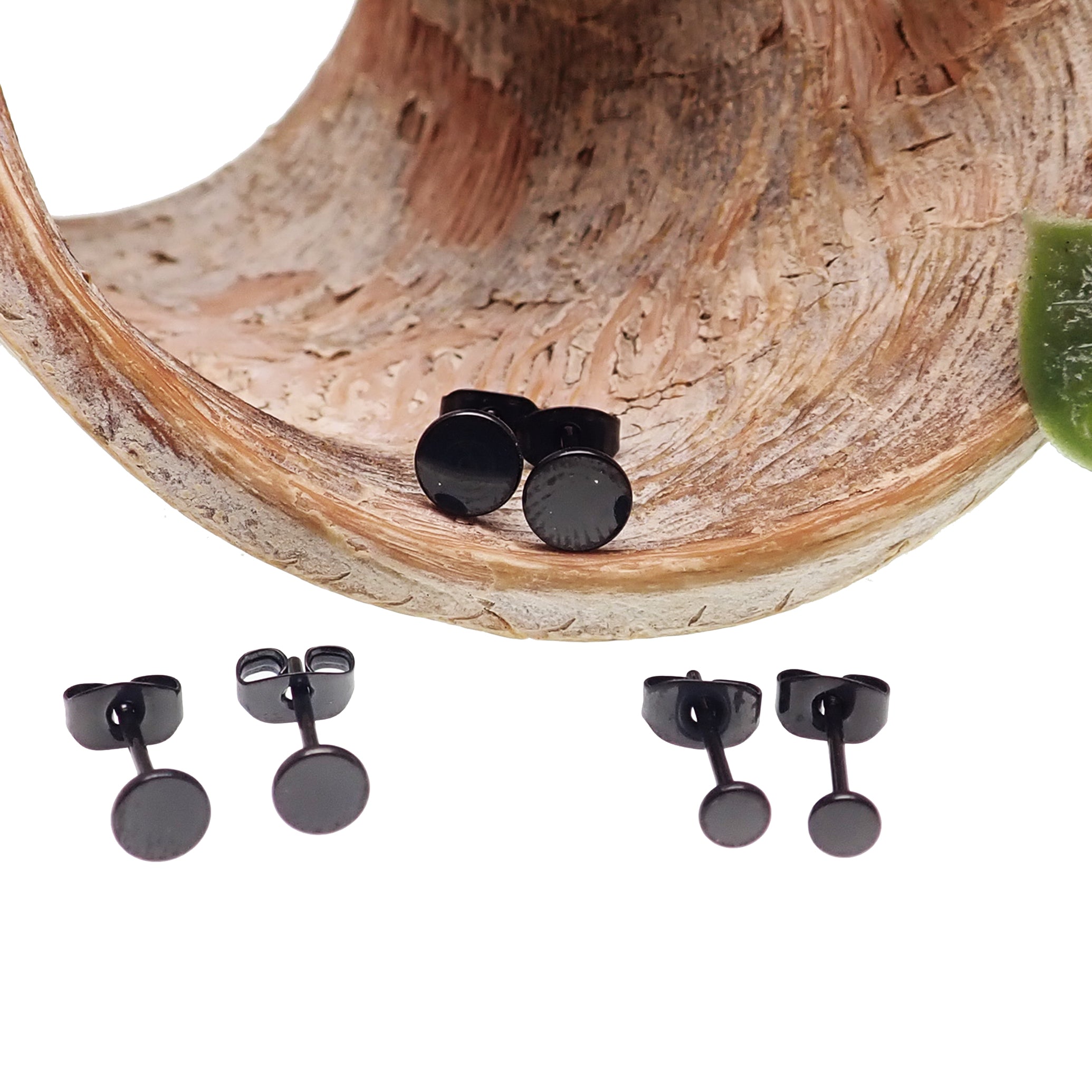Thin PVD Black Titanium Disc Earring Pair