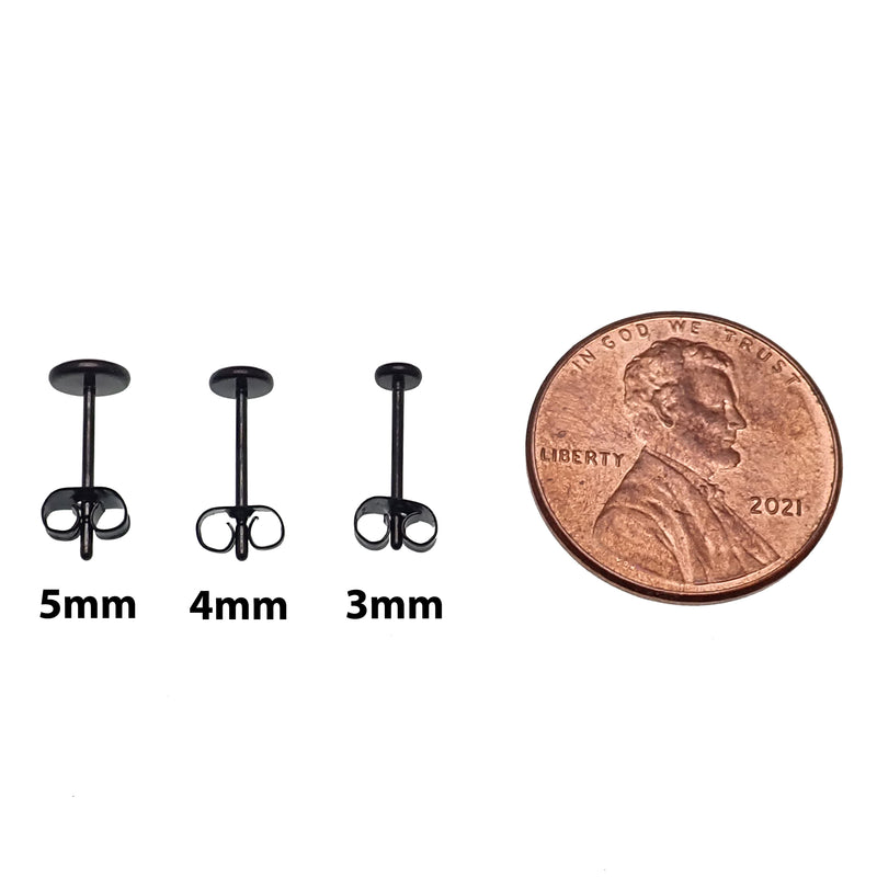 Thin PVD Black Titanium Disc Earring Pair