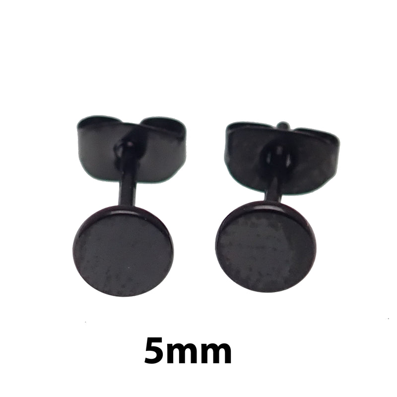 Thin PVD Black Titanium Disc Earring Pair