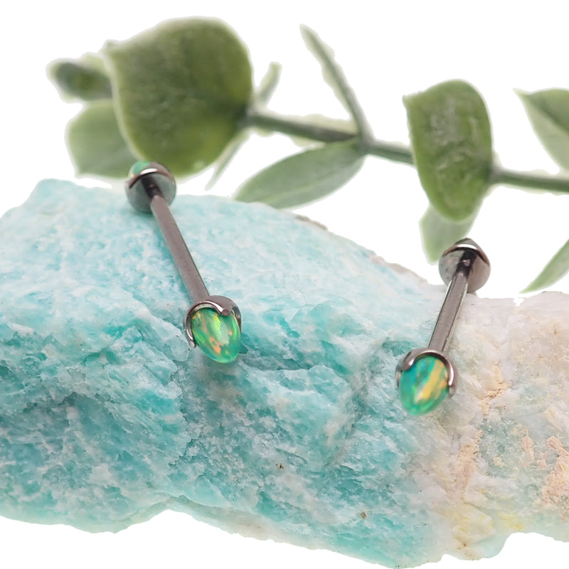 Green Olive Opal Cone Nipple Bar 16g - Body Clickers Body Jewelry