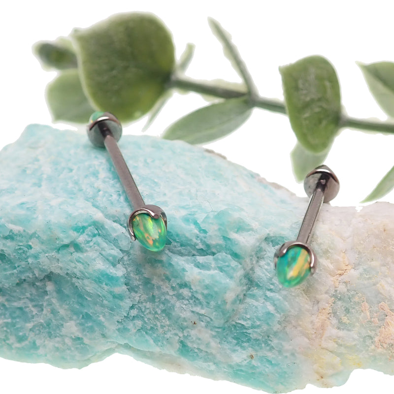 Green Olive Opal Cone Nipple Bar 16g