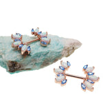 Blue CZ & White Opal Rose Gold-Dipped Steel Nipple Bar 14g