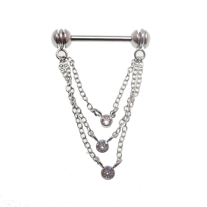 Triple Chain Premium Crystal Nipple Barbell 14g