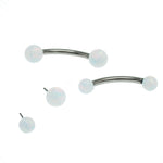 White Opal Push Fit Curve Belly Bar 14g, 16g
