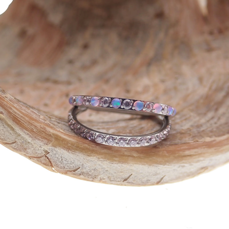 Double Layer 16g Split Opal & CZ Titanium Clicker