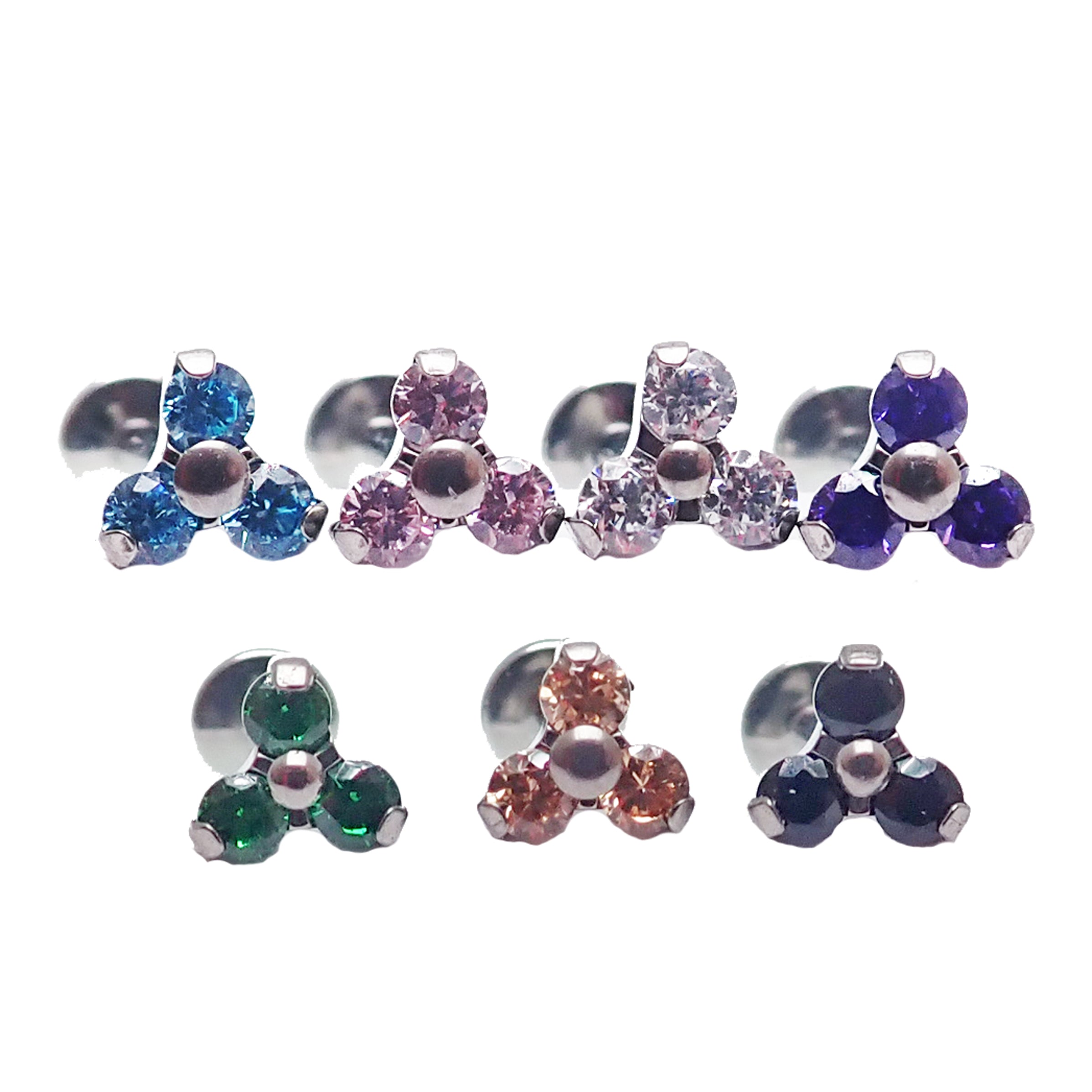 CZ Trio Cluster Flat Back Labret 18g, 16g, 14g