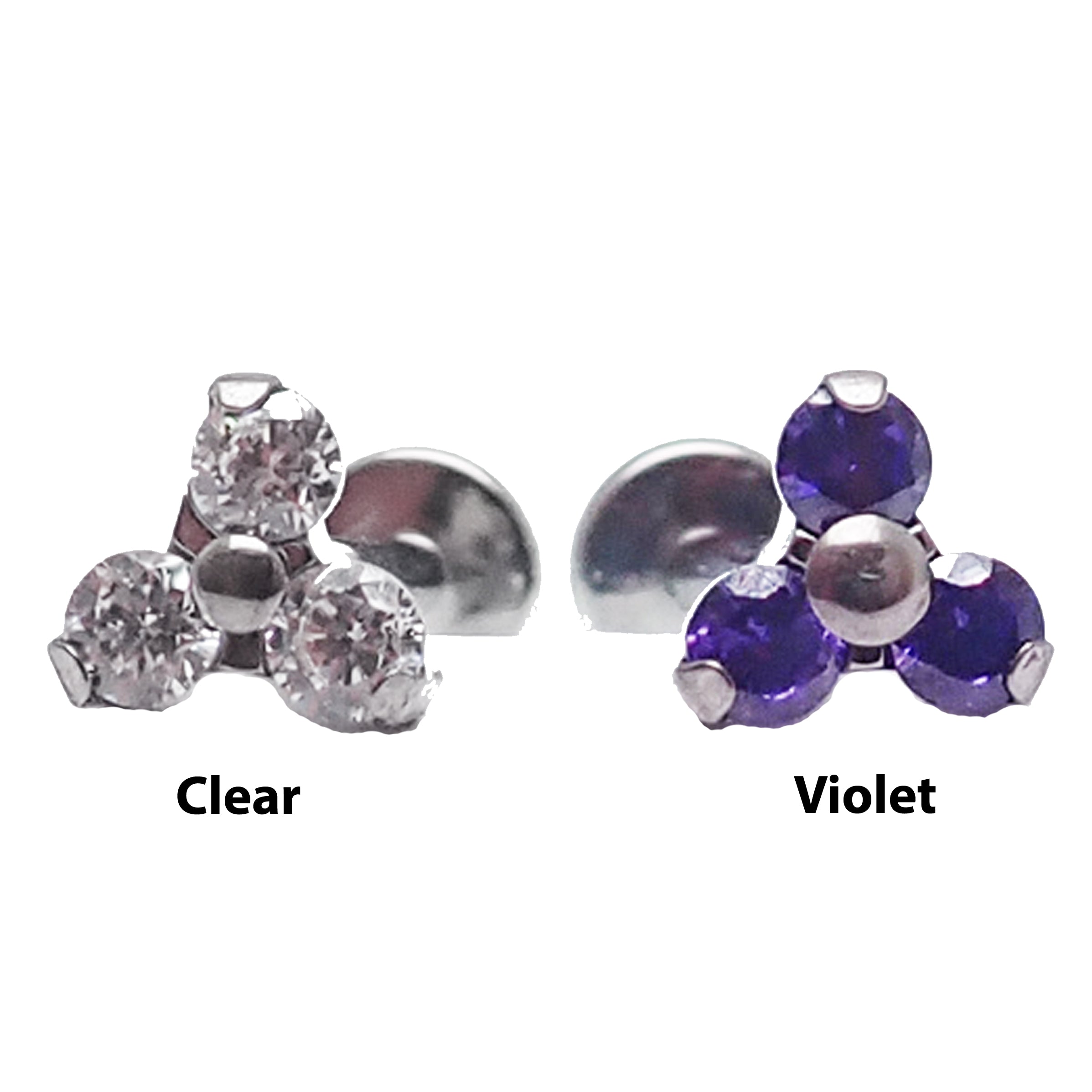 CZ Trio Cluster Flat Back Labret 18g, 16g, 14g