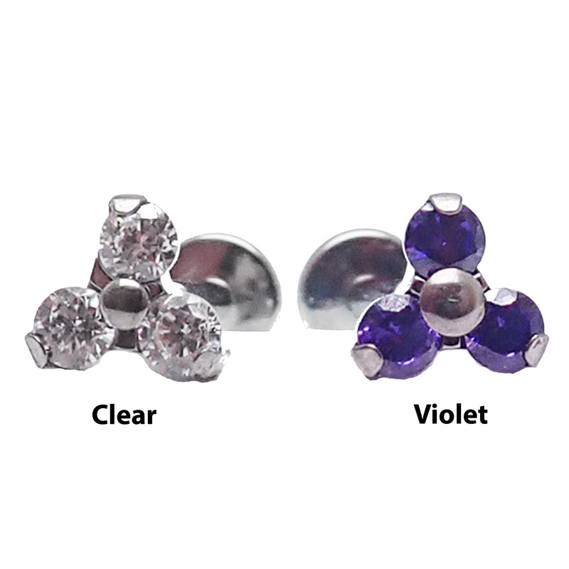 CZ Trio Cluster Flat Back Labret 18g, 16g, 14g