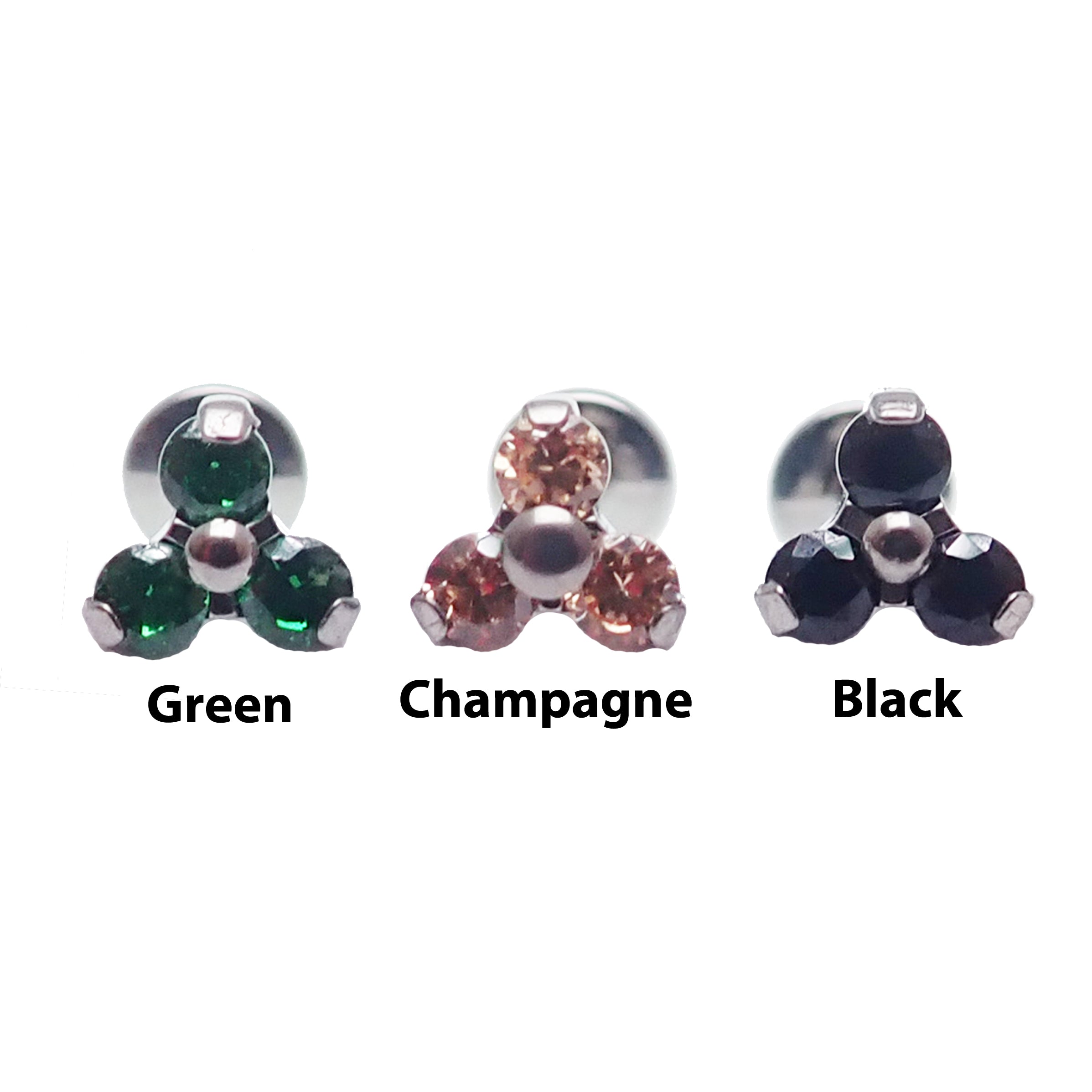 CZ Trio Cluster Flat Back Labret 18g, 16g, 14g