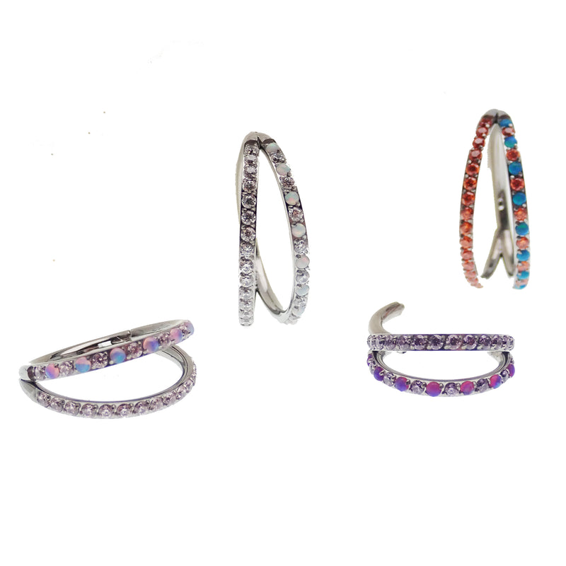 Double Layer 16g Split Opal & CZ Titanium Clicker