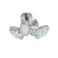 Opal & CZ 4 - Petal Crown Flatback Labret 18g, 16g, 14g - Body Clickers Body Jewelry