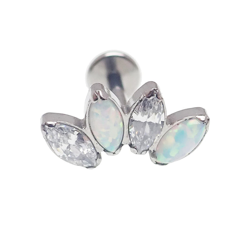 Opal & CZ 4 - Petal Crown Flatback Labret 18g, 16g, 14g - Body Clickers Body Jewelry