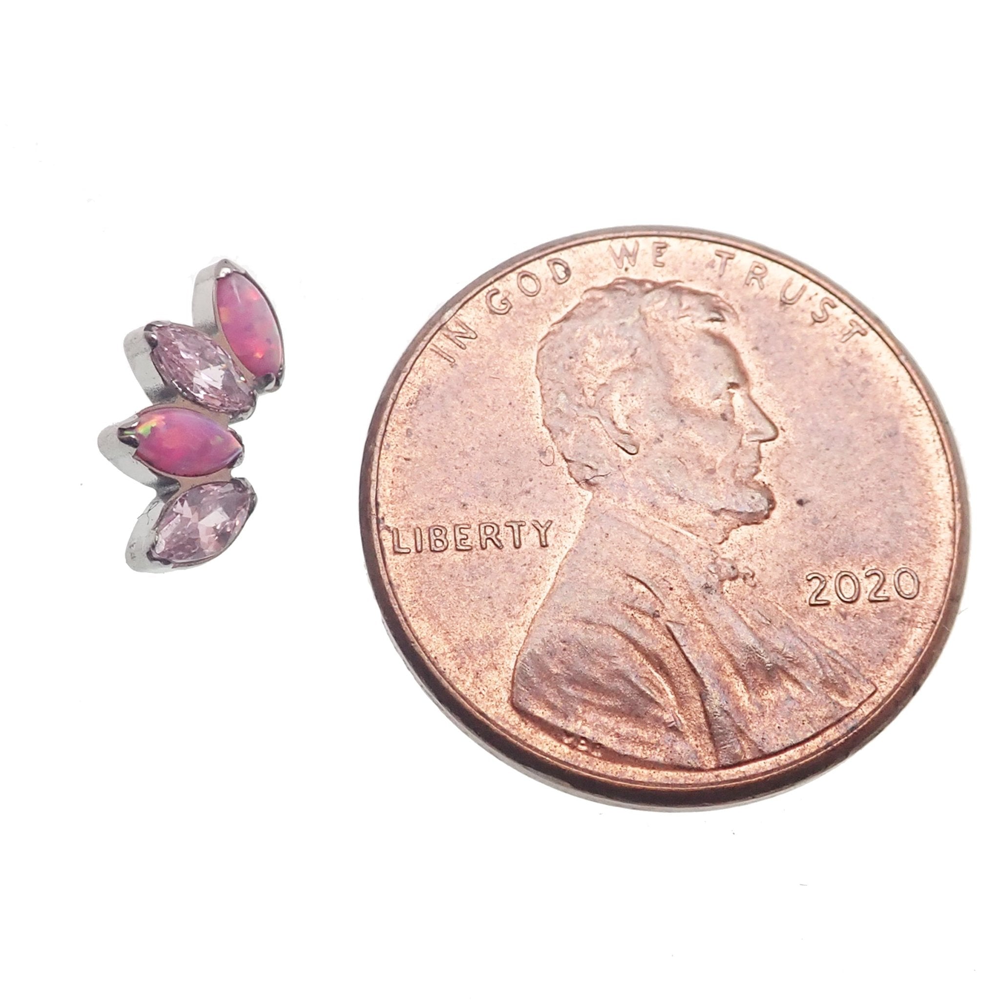 Opal & CZ 4 - Petal Crown Flatback Labret 18g, 16g, 14g - Body Clickers Body Jewelry
