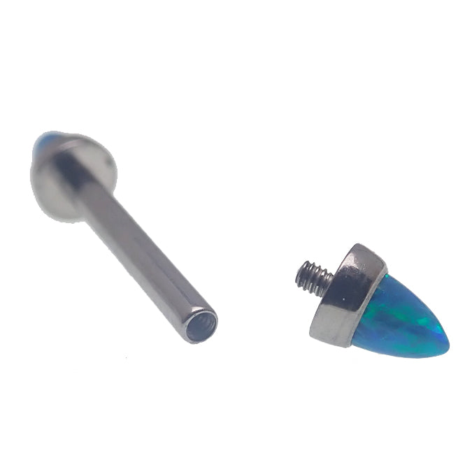 Peacock Blue Opal Cone Nipple Bar 14g