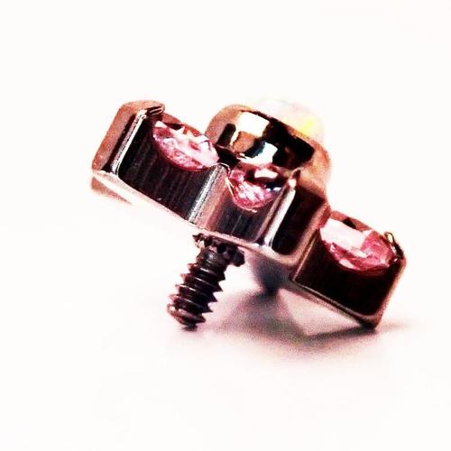 16g pink flower CZ & opal attachment - pure piercings