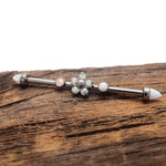 Rainbow CZ Flower & White Opal Industrial Scaffold Bar - 14g