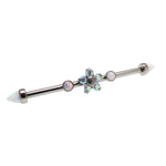 Rainbow CZ Flower & White Opal Industrial Scaffold Bar - 14g