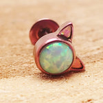 White Fire Opal Cat Titanium Earrings