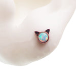 White Fire Opal Cat Titanium Earrings