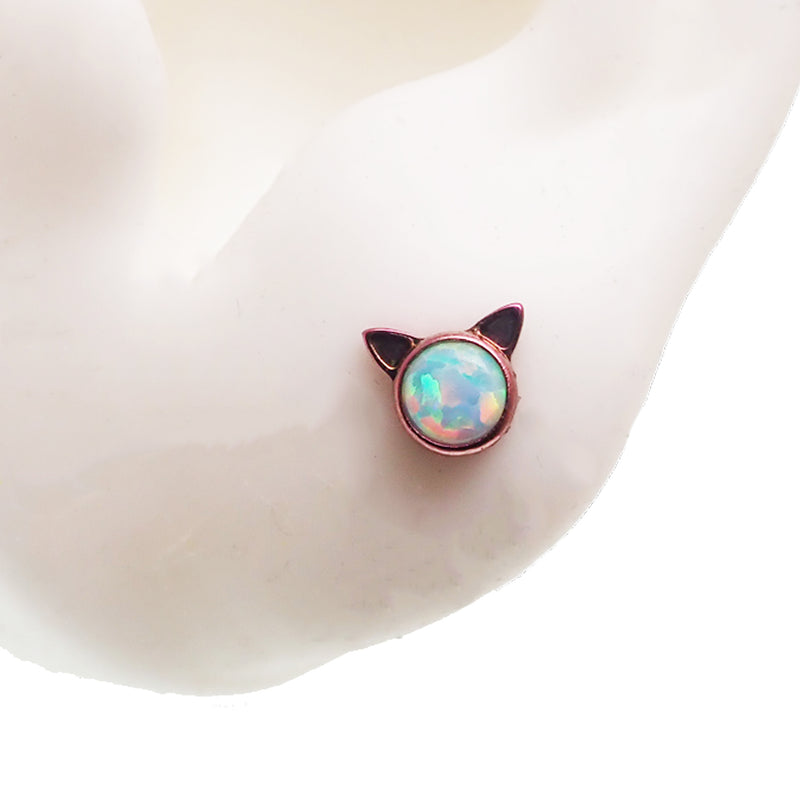 White Fire Opal Cat Titanium Earrings