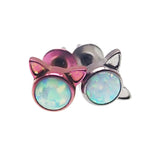 White Fire Opal Cat Titanium Earrings