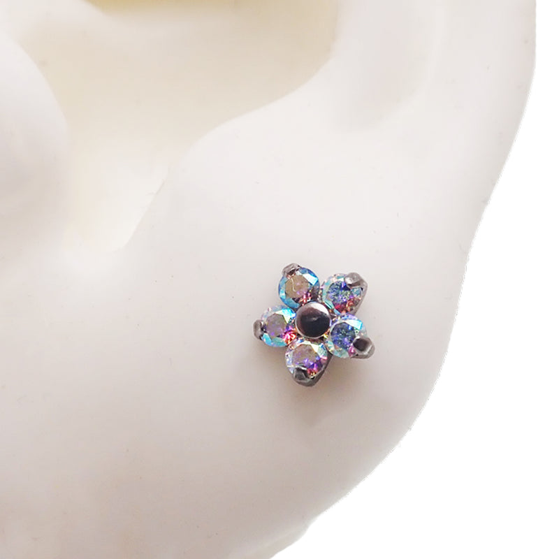 Pair of Rainbow AB CZ Flower Titanium Earrings
