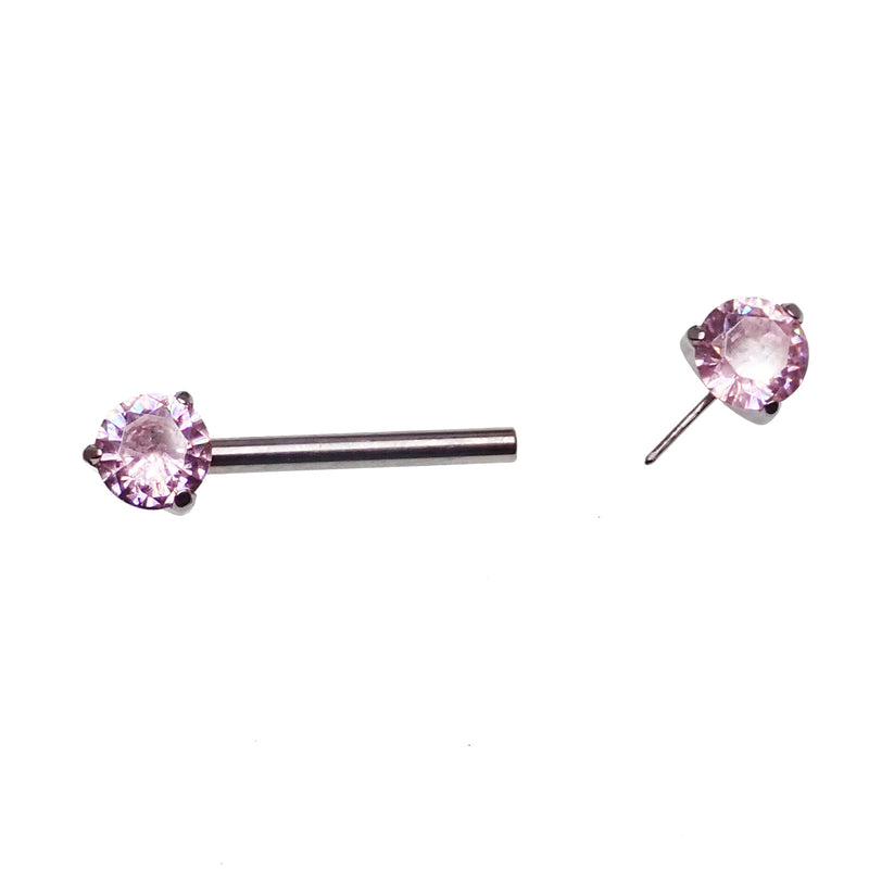 Push Fit Threadless Nipple Bar CZ ,12g,14g, 16g,