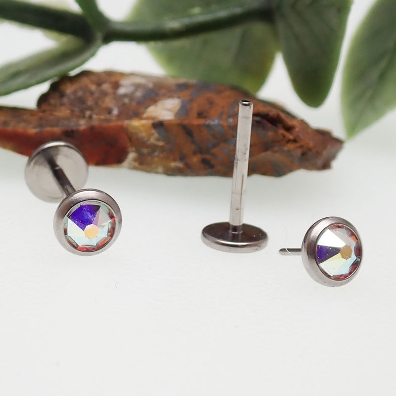 Rainbow CZ Push Fit Labret 14g, 16g, 18g, 20g