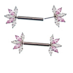 Titanium CZ Pink Petals Push Fit Nipple 16g,14g,12g