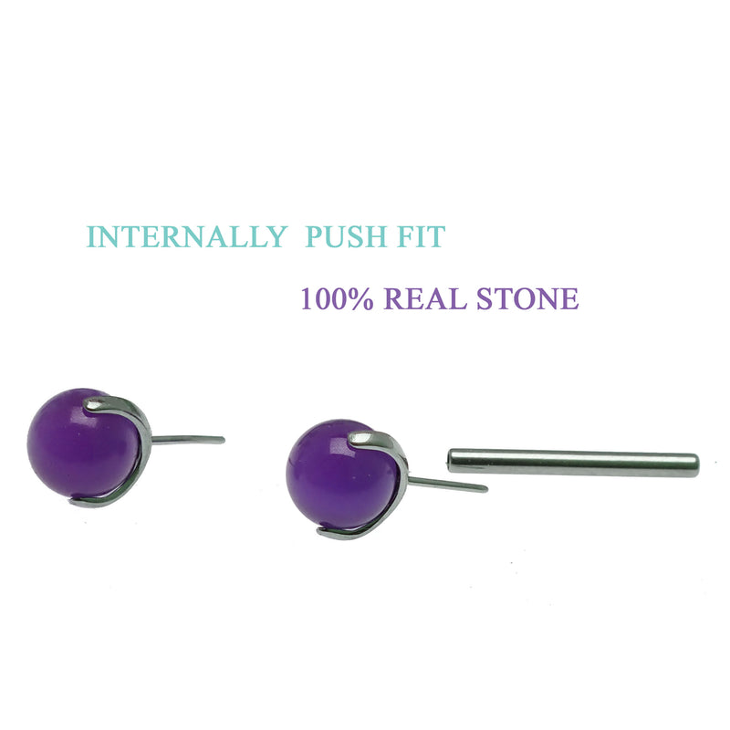 Push Fit Real Amethyst Titanium Nipple Piercing