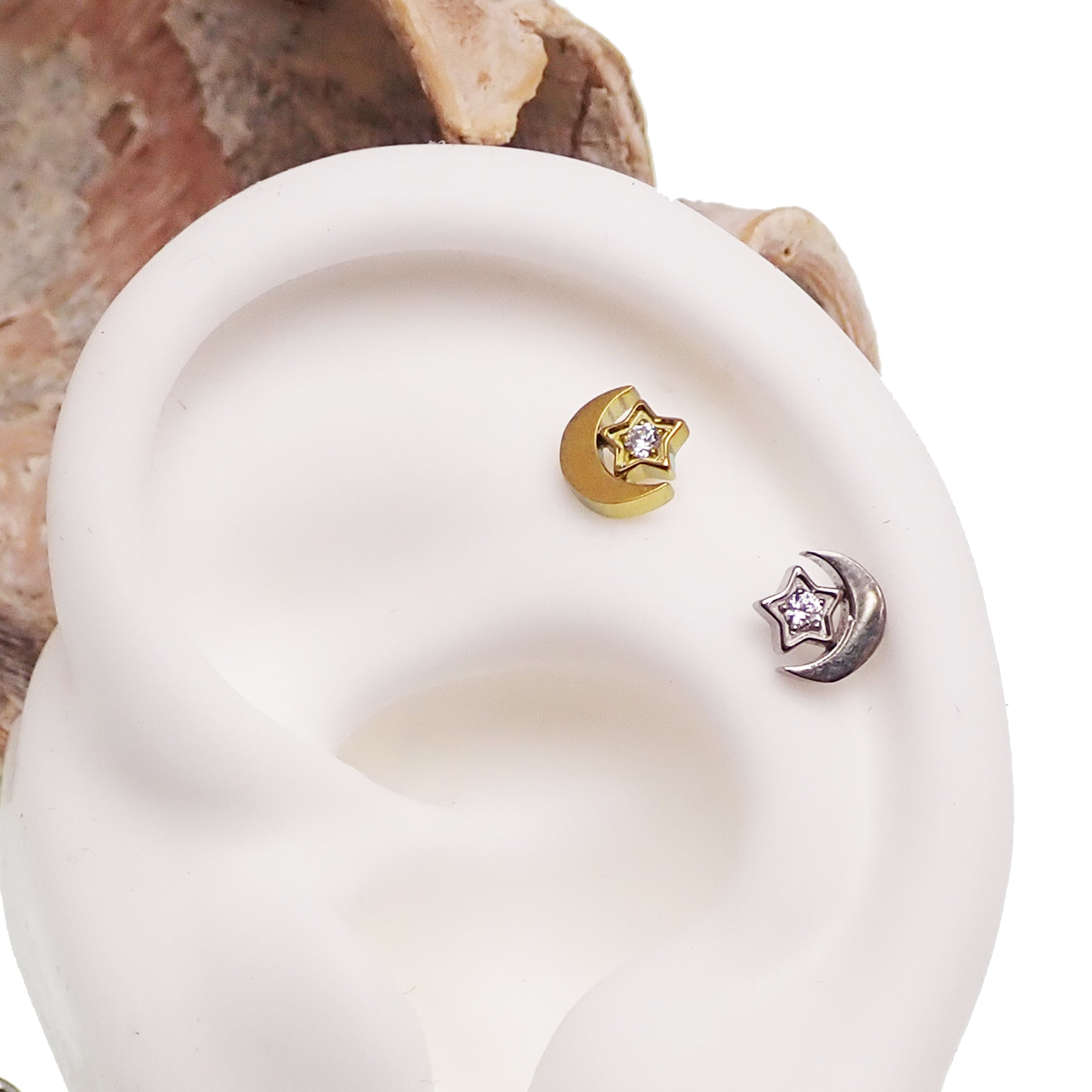 Moon & Star Flat Back 14g, 16g, 18g - Body Clickers Body Jewelry