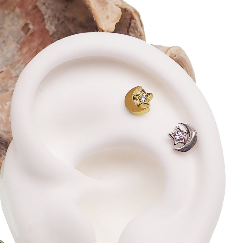 Moon & Star Flat Back 14g, 16g, 18g - Body Clickers Body Jewelry