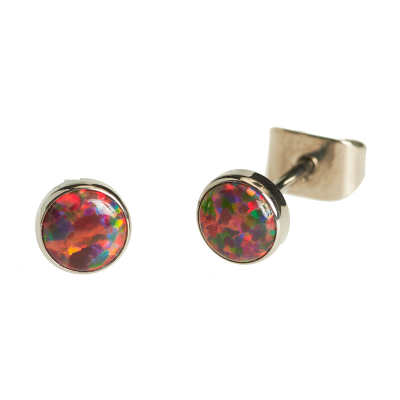 Pair Titanium Earrings Dark Cherry Opal