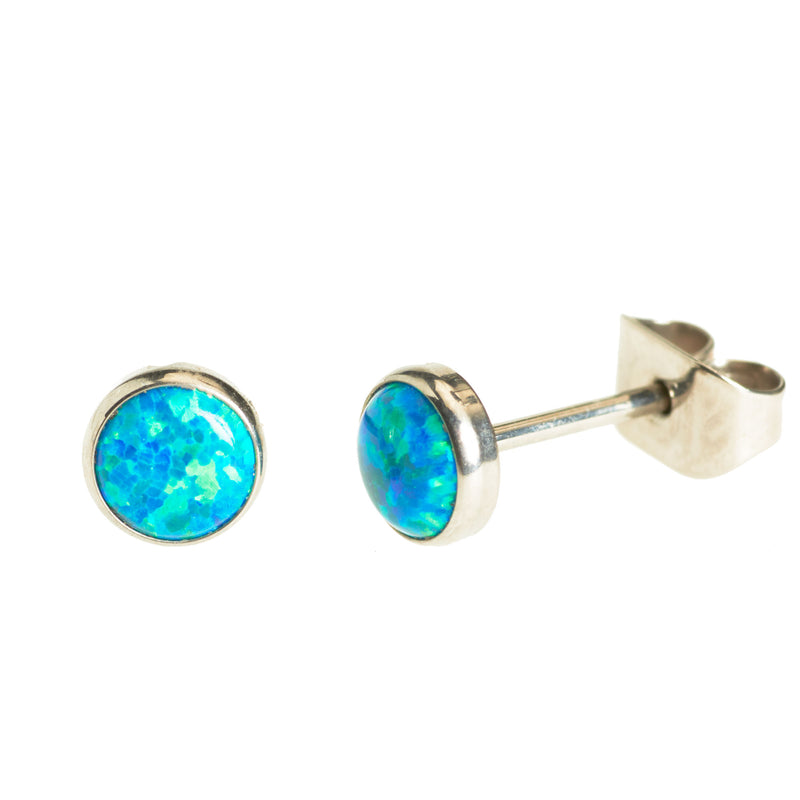 Pair Titanium Earrings Peacock Blue Opal