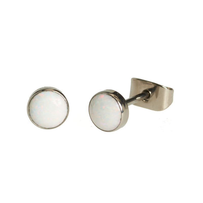 Pair Titanium Earrings White Fire Ice Opal